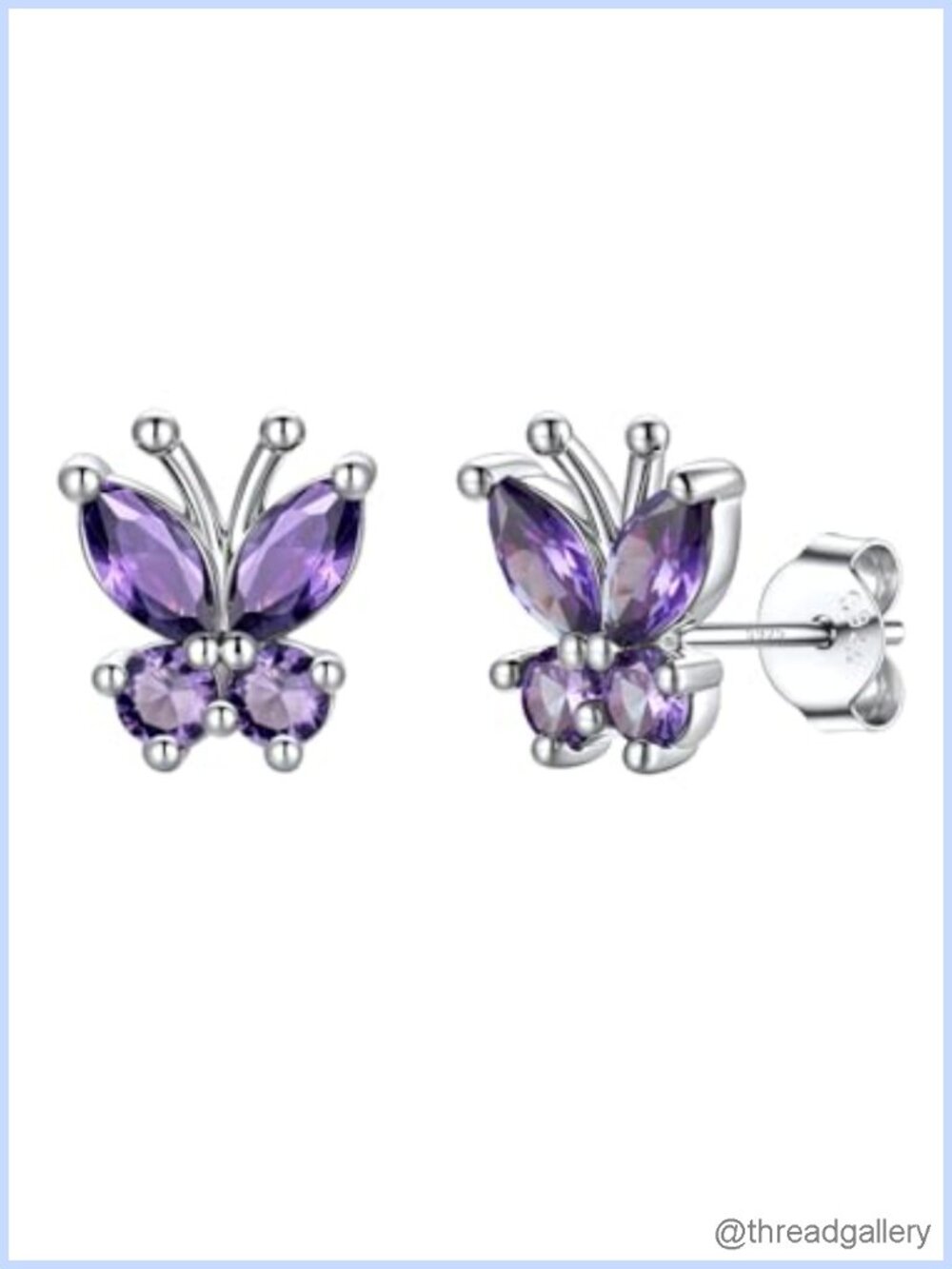 Butterfly Birthstone Stud Earrings 925 Sterling Silver CZ Women Jewelry Gift